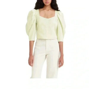 Levi's Women Lime Ellora Puff-Sleeve Crop Blouse Size XL